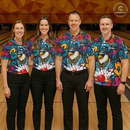 Funny Eagle Colorful Graffiti Bowling Shirt For Women Custom Bowling Team Jersey Polo & 1/4 Zpip TDM5784