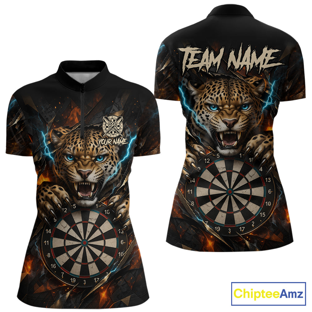 Personalized Leopard Lightning Darts Shirt For Women Custom Darts Jersey Polo & 1/4 Zip Team Shirts TDM6378