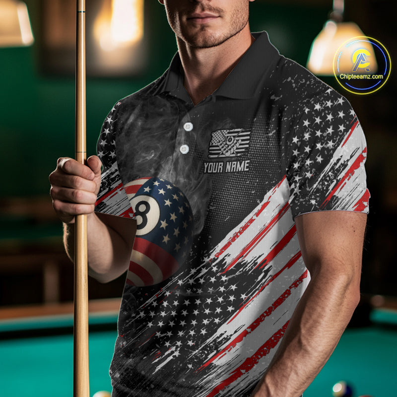 Personalized Grunge American Flag Men's Billiard Shirts Custom 8 Ball Pool Smoke Team Jerseys TDM4054