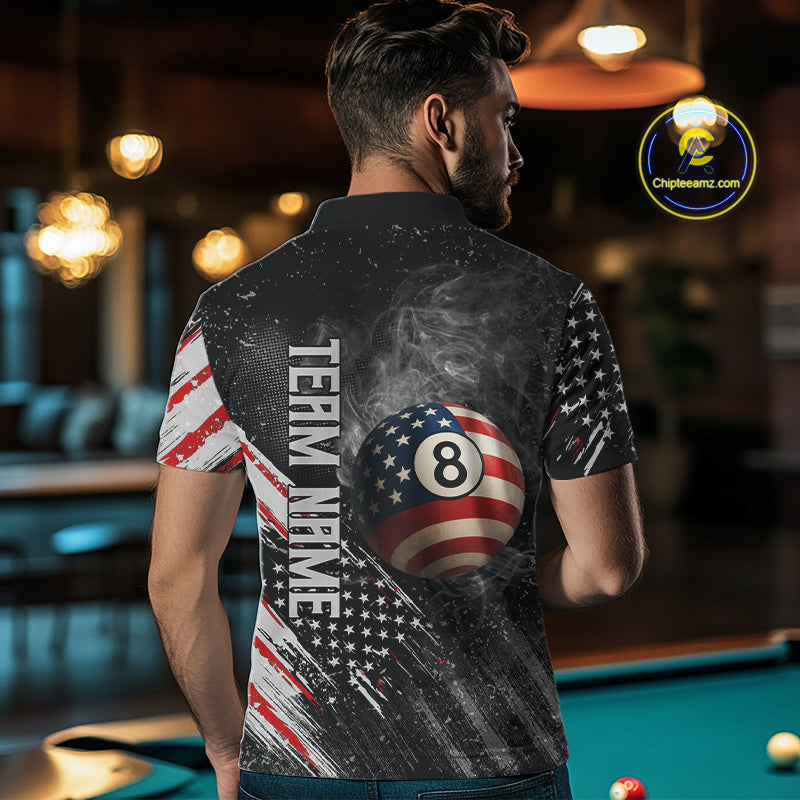 Personalized Grunge American Flag Men's Billiard Shirts Custom 8 Ball Pool Smoke Team Jerseys TDM4054