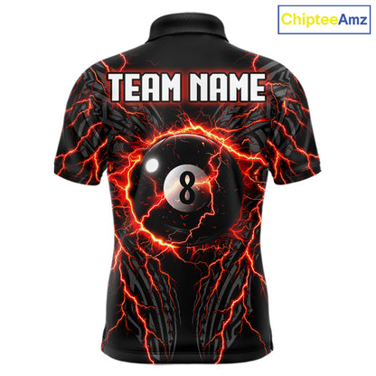 Thunder Lightning Tribal 8 Ball men's billiard polo shirt custom pool jersey, personalized billiards team apparel, tournament uniform