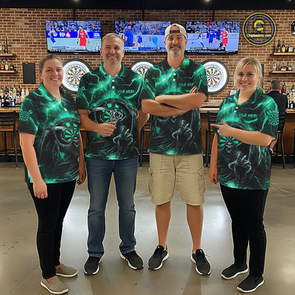 Personalized Turquoise Grim Reaper Custom Thunder Lightning Women Dart Shirts, 3D Darts Team Jerseys TDM2800