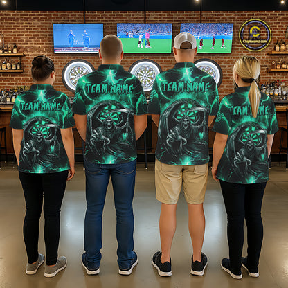 Personalized Turquoise Grim Reaper Custom Thunder Lightning Women Dart Shirts, 3D Darts Team Jerseys TDM2800