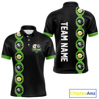 DNA Billiard 8 Ball & 9 Ball Shirts For Men Custom Funny Pool Jerseys Team Polo & 1/4 Zip |Green TDM5520