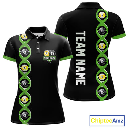 DNA Billiard 8 Ball & 9 Ball Shirts For Women Custom Funny Pool Jerseys Team Polo & 1/4 Zip |Green TDM5520