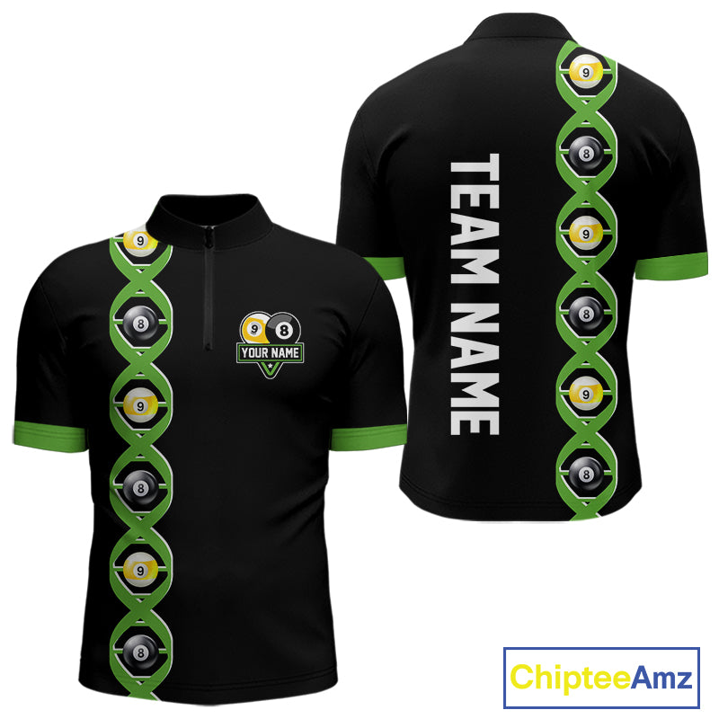 DNA Billiard 8 Ball & 9 Ball Shirts For Men Custom Funny Pool Jerseys Team Polo & 1/4 Zip |Green TDM5520