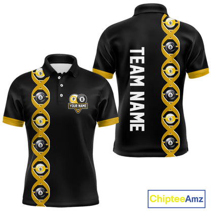 DNA Billiard 8 Ball & 9 Ball Shirts For Men Custom Funny Pool Jerseys Team Polo & 1/4 Zip |Yellow TDM5521