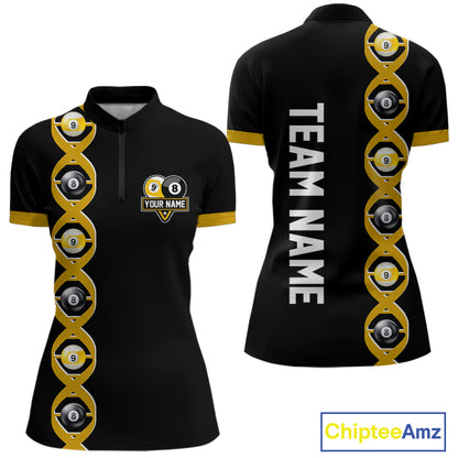 DNA Billiard 8 Ball & 9 Ball Shirts For Women Custom Funny Pool Jerseys Team Polo & 1/4 Zip |Yellow TDM5521