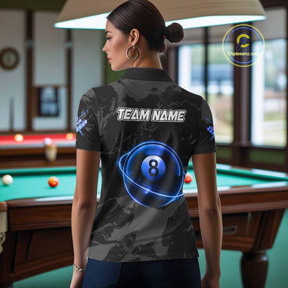 Custom Black And Blue 8 Ball Pool Eagle Paint Billiard Shirts For Women Team League Billiard Jerseys TDM5522
