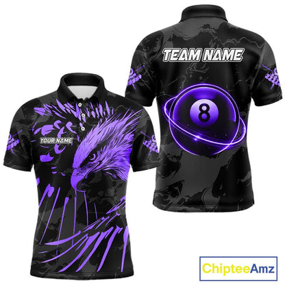 Custom Black And Purple 8 Ball Pool Eagle Paint Billiard Shirt For Men Team League Billiard Jersey TDM5523