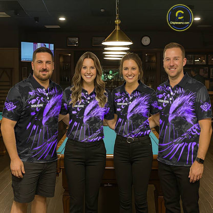 Custom Black And Purple 8 Ball Pool Eagle Paint Billiard Shirt For Women Team League Billiard Jersey TDM5523