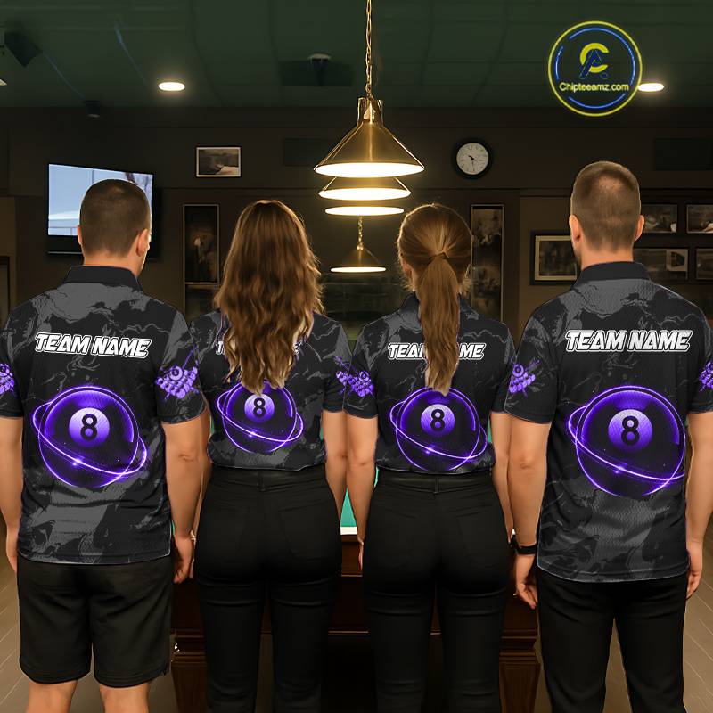 Custom Black And Purple 8 Ball Pool Eagle Paint Billiard Shirt For Women Team League Billiard Jersey TDM5523