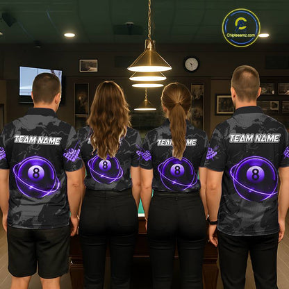 Custom Black And Purple 8 Ball Pool Eagle Paint Billiard Shirt For Women Team League Billiard Jersey TDM5523
