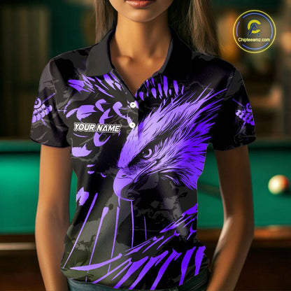 Custom Black And Purple 8 Ball Pool Eagle Paint Billiard Shirt For Women Team League Billiard Jersey TDM5523
