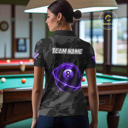 Custom Black And Purple 8 Ball Pool Eagle Paint Billiard Shirt For Women Team League Billiard Jersey TDM5523