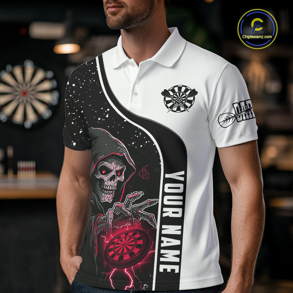 Red Grim Reaper Darts Men Polo & Quarter-Zip Custom Darts Shirts For Team Darts Jerseys TDM5525