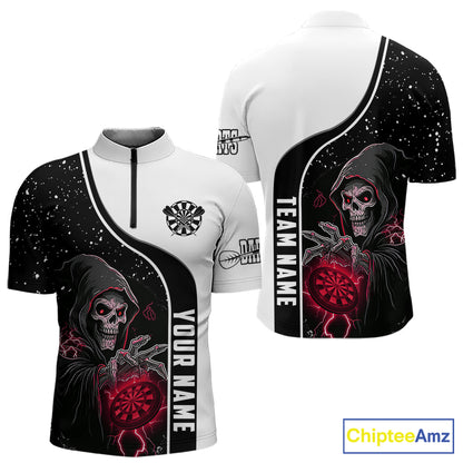 Red Grim Reaper Darts Men Polo & Quarter-Zip Custom Darts Shirts For Team Darts Jerseys TDM5525