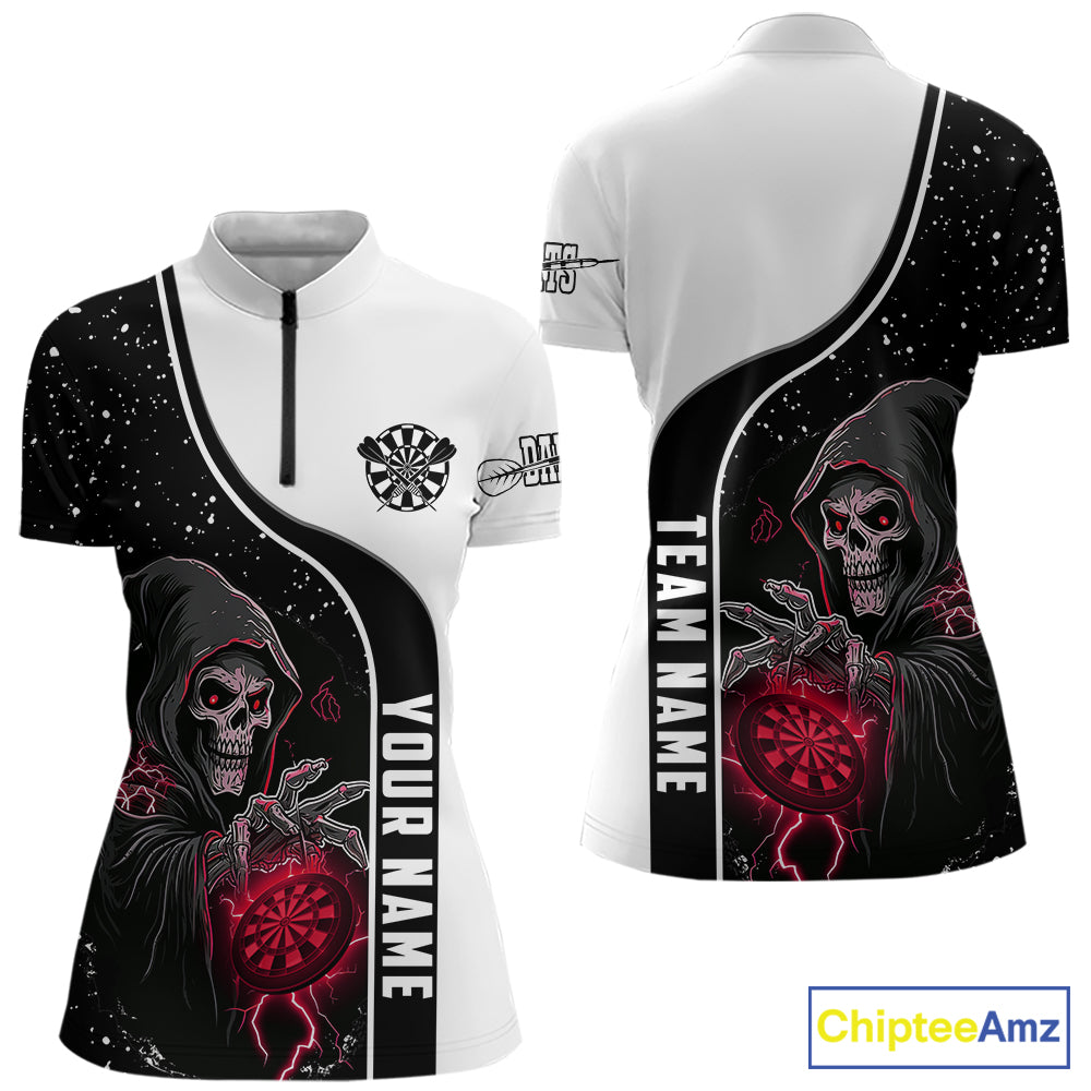 Red Grim Reaper Darts Women Polo & Quarter-Zip Custom Darts Shirts For Team Darts Jerseys TDM5525