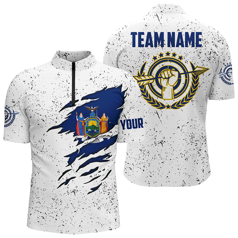 Grunge New York Archery Men Quarter-Zip Custom Patriotic New York Flag Shirts For Archers TDM0961