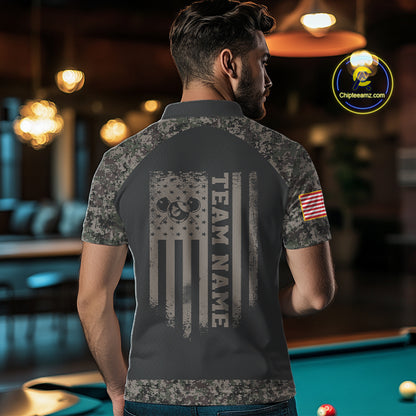 Personalized Retro Camo US Flag Billiard Shirt For Men Custom Pool Team Jersey Polo & 1/4 Zip TDM5793