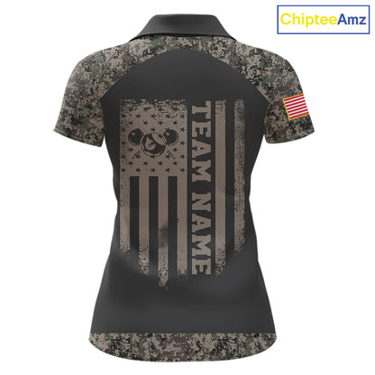 Personalized Retro Camo US Flag Billiard Shirt For Women Custom Pool Team Jersey Polo & 1/4 Zip TDM5793