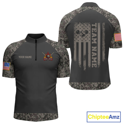 Personalized Retro Camo US Flag Billiard Shirt For Men Custom Pool Team Jersey Polo & 1/4 Zip TDM5793