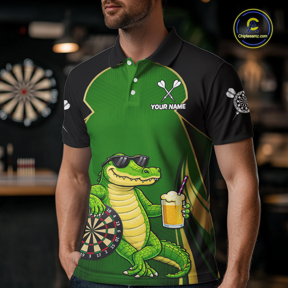 Funny Alligator And Beer Darts Shirt For Men Custom Darts Jersey Polo & 1/4 Zip, Darts Gifts TDM6144
