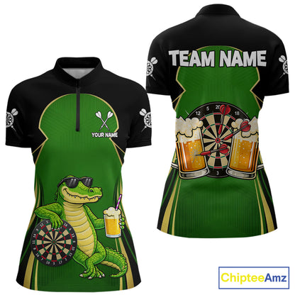 Funny Alligator And Beer Darts Shirt For Women Custom Darts Jersey Polo & 1/4 Zip, Darts Gifts TDM6144