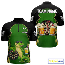 Load image into Gallery viewer, Funny Alligator And Beer Darts Shirt For Men Custom Darts Jersey Polo &amp; 1/4 Zip, Darts Gifts TDM6144
