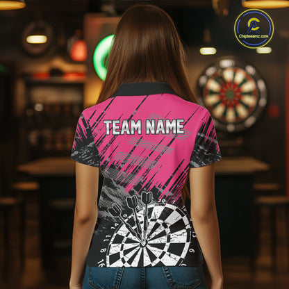 Pink Black Grunge Dart Shirts For Women Custom Dart Jersey With Pocket Option TDM6381