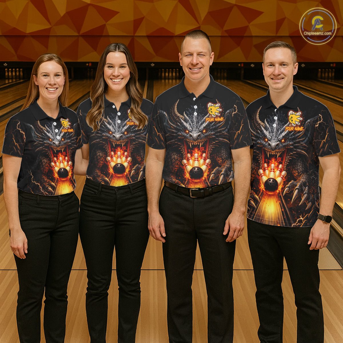 Personalized Dragon Bowling Jersey For Women Custom Fire Bowling League Team Shirt Polo & 1/4 Zip TDM6386