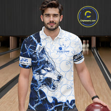 Load image into Gallery viewer, Personalized Blue Thorny Camo Wolf Bowling Shirt For Men Custom Bowling Team Jersey Polo &amp; 1/4 Zip TDM6391