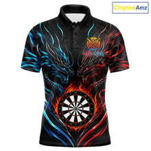 Load image into Gallery viewer, Blue And Red Custom Dragon Fire Darts Shirts For Men, Darts League Team Jersey Polo &amp; Quarter Zip TDM6576
