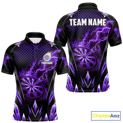 Personalized Purple Flame Lightning Icy Darts Shirt For Men, Darts Team Jersey Polo & Quarter Zip TDM6580