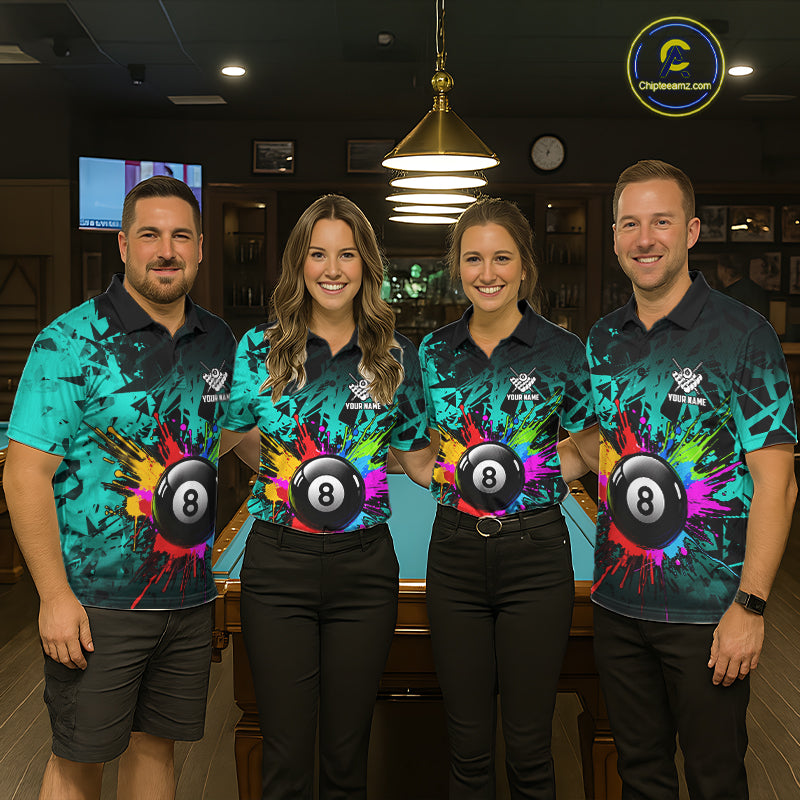 Colorful 8 Ball Pool Billiard Jersey For Women Custom Billiard Team Shirts Polo & 1/4 Zip | Turquoise TDM6581