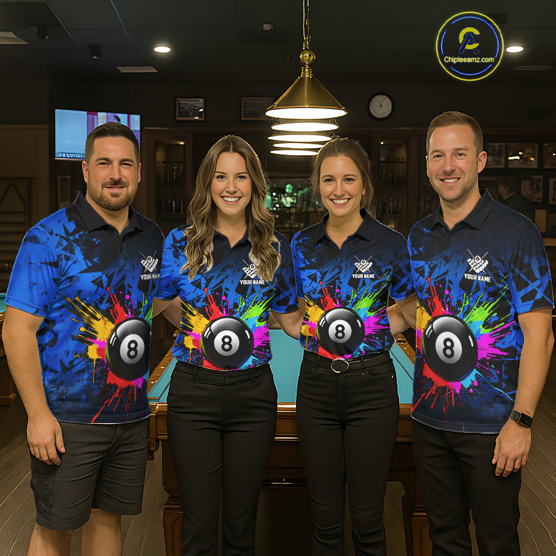Colorful 8 Ball Pool Billiard Jersey For Men Custom Billiard Team Shirts Polo & Quarter Zip | Blue TDM6582