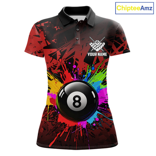 Colorful 8 Ball Pool Billiard Jersey For Women Custom Billiard Team Shirts Polo & Quarter Zip | Red TDM6583