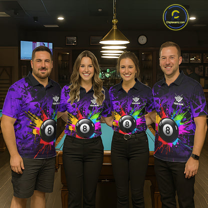 Colorful 8 Ball Pool Billiard Jersey For Women Custom Billiard Team Shirts Polo & Quarter Zip | Purple TDM6584
