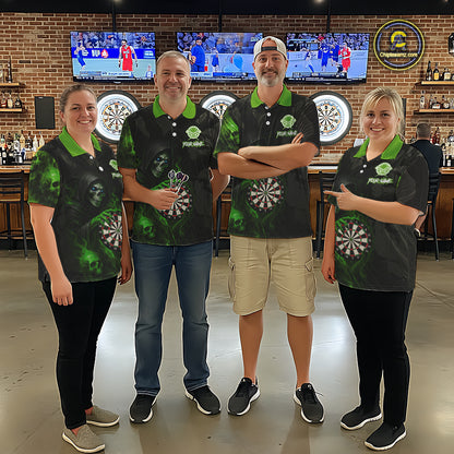 Green Grim Reaper Flame Darts Shirt For Men Custom Skull Darts Jersey Team Polo & Quarter Zip TDM5531