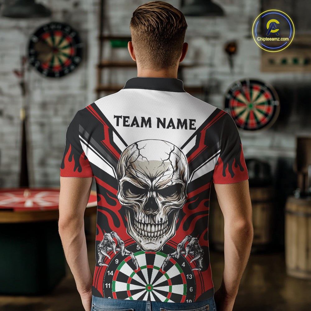 Personalized Skull Darts Polo & Quarter Zip Custom Darts Shirt For Men, Darts Team Jersey |Red TDM5535