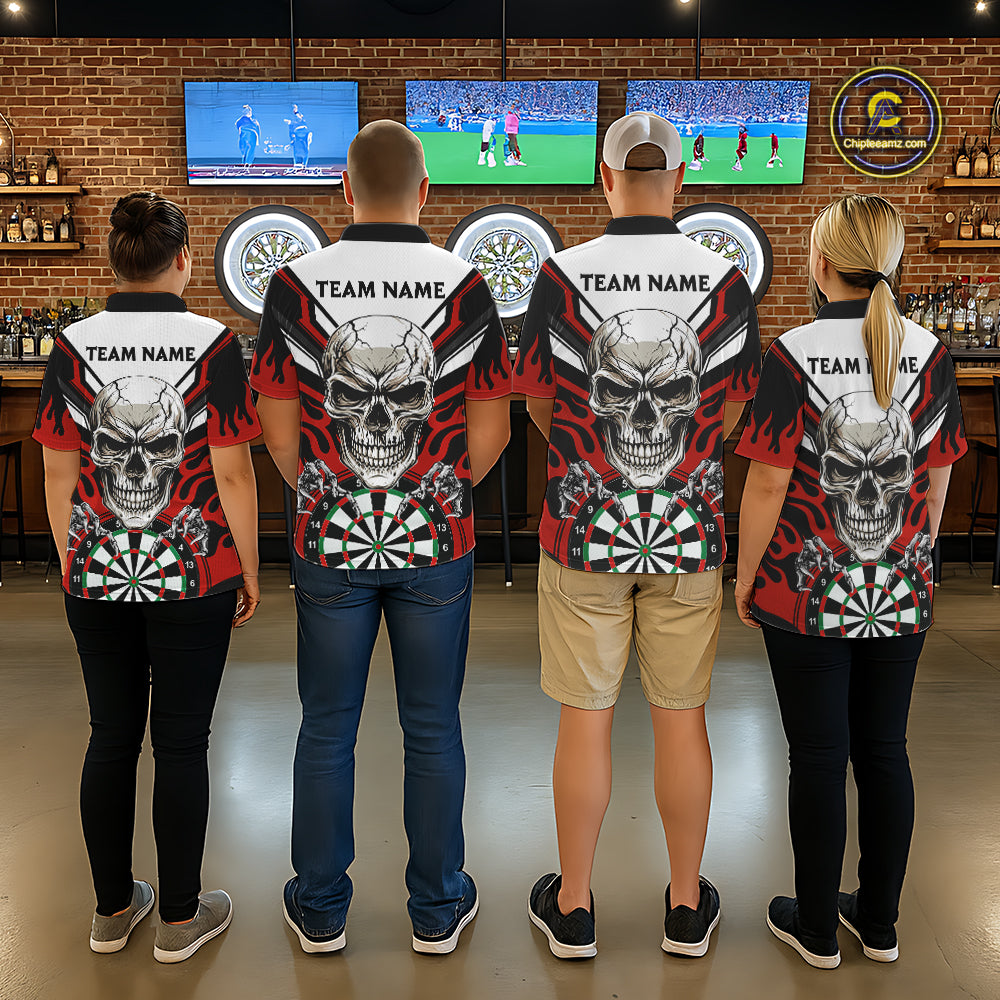 Personalized Skull Darts Polo & Quarter Zip Custom Darts Shirt For Men, Darts Team Jersey |Red TDM5535