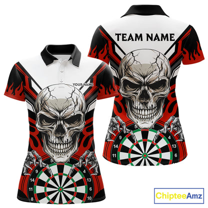 Personalized Skull Darts Polo & Quarter Zip Custom Darts Shirt For Women, Darts Team Jersey |Red TDM5535