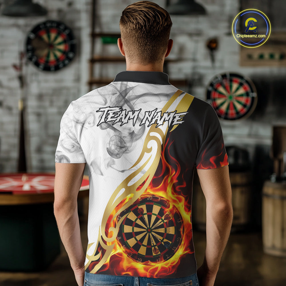 Personalized Flame Smoke Tribal Darts Shirt For Men Custom Golden Darts Jersey Team Polo & 1/4 Zip TDM5537
