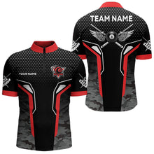 Load image into Gallery viewer, Black And Red 8 Ball Pool Wings Custom Camo Billiard Shirts For Men, 8 Ball Billiard Team Jerseys TDM3483