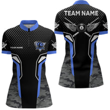 Load image into Gallery viewer, Black And Blue 8 Ball Pool Wings Custom Camo Billiard Shirt For Women, 8 Ball Billiard Team Jersey TDM3484