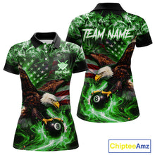 Load image into Gallery viewer, Green Flaming Eagle 8 Ball Billiard Shirt For Women Custom US Flag Pool Team Jersey Polo &amp; 1/ 4 Zip TDM6153