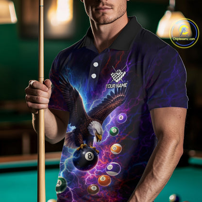 Custom Colorful Lightning Eagle Billiard Shirt For Men, 8 Ball Pool Team Jersey Polo & 1/4 Zip TDM6157