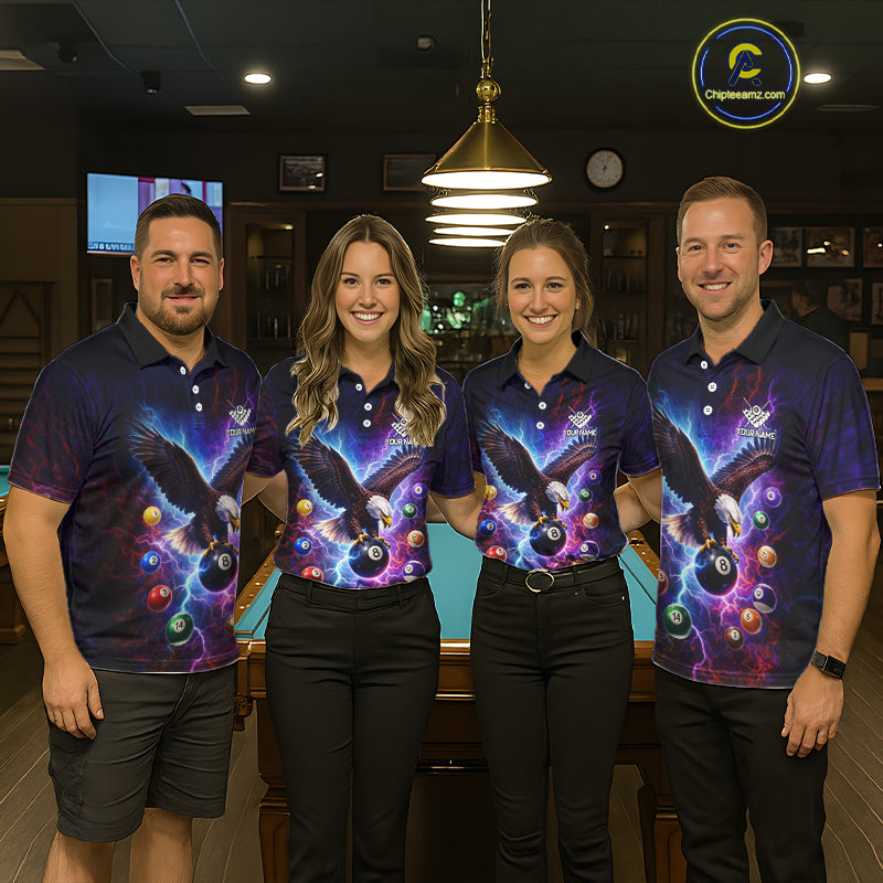 Custom Colorful Lightning Eagle Billiard Shirt For Women, 8 Ball Pool Team Jersey Polo & 1/4 Zip TDM6157