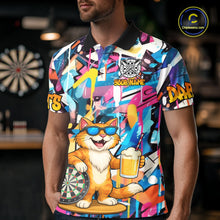 Load image into Gallery viewer, Funny Cat Colorful Graffiti Darts Shirt For Men Custom Darts Team Jersey Polo &amp; 1/4 Zip TDM6393