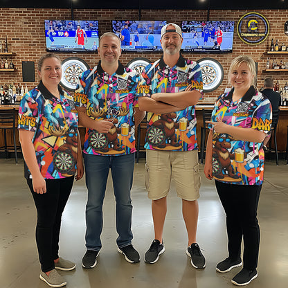 Funny Moose Colorful Graffiti Darts Shirt For Men Custom Darts Team Jersey Polo & 1/4 Zip TDM6397